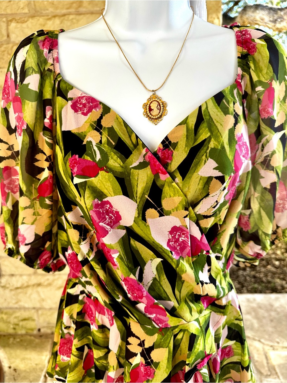Flying Tomato Floral Faux Wrap Top in Pink & Green - Picture 8 of 11